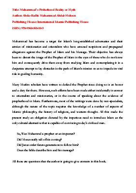 Muhammads Prohethood Reality or Myth
