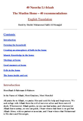 The Muslim Home - 40 recommendations