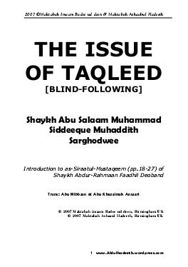 The issue of taqleed sarghodwee